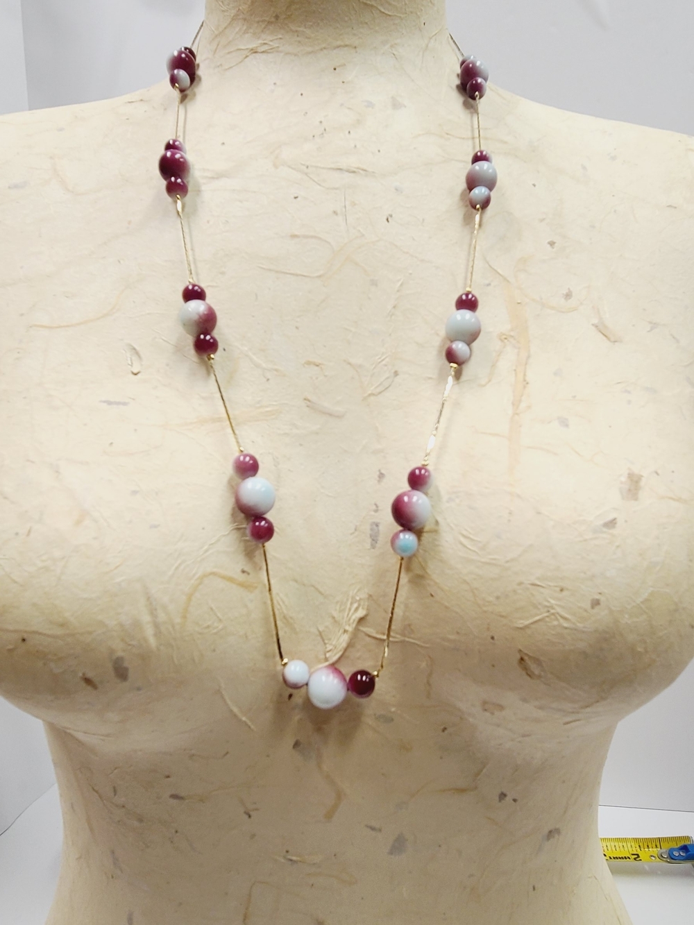 Source Unknown Plum and Pale Blue Beaded Necklace